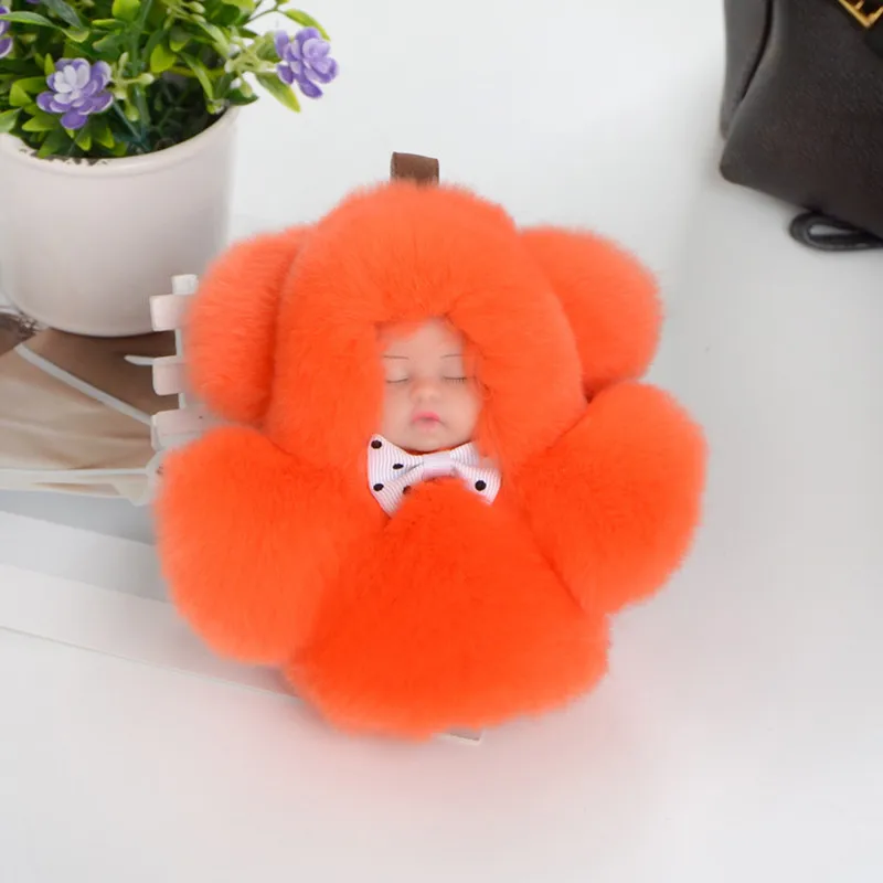 Orange Мода милый спальный Бант Детская кукла брелок из искусственного меха кролика коробка брелок пушистый брелок с помпоном Подарки для женщин и девочек - Цвет: Orange