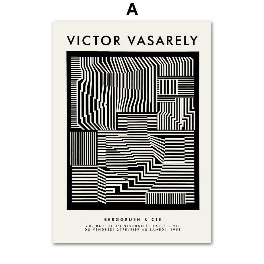 Victor Vasarely Posters Psychedelic Canvas Painting Black White