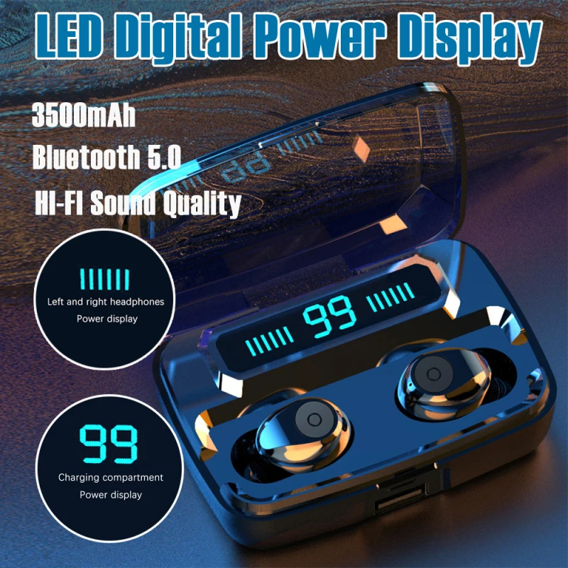 F9 Bluetooth 5.0 Headset TWS Earphones 3500MAH Capacity Twins Earbuds 5D Stereo Headphones Comfortable Sports Earphones