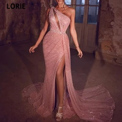 LORIE Glitter Sequin Prom Dresses One-Shoulder Mermaid Evening Gowns Side Split Vestido De Fiesta Formal Party Dress Court Train