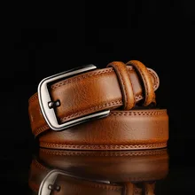 

Work Office Men Belt Two-Layer Cowhide Luxury Design Pin Buckle Perforated Belt 2022 New Trend High-quality Business Belt 125 CM