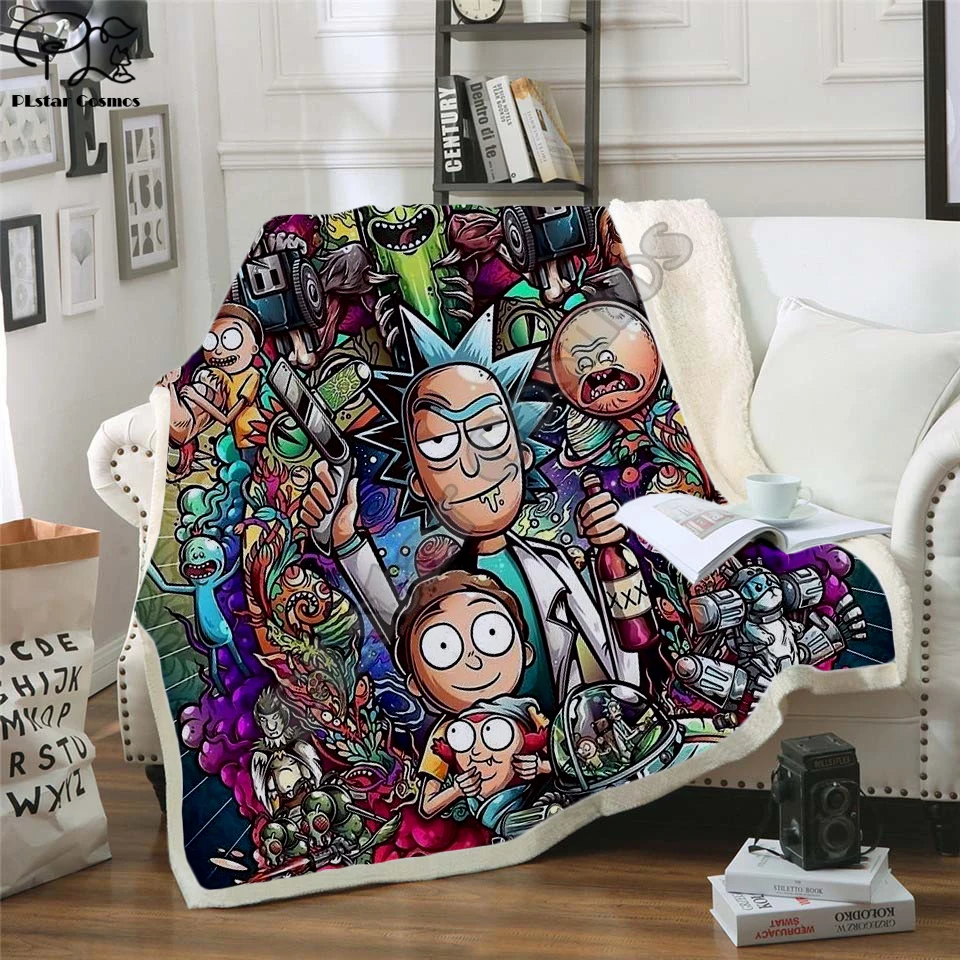 

Plstar Cosmos Cartoon Rick and Morty funny Fleece Blanket 3D printed Sherpa Blanket on Bed Home Textiles Dreamlike style-6