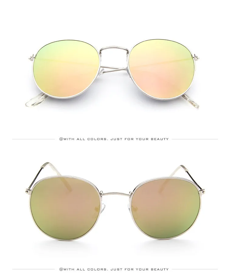 Классическая винтажная круглая рамка, солнцезащитные очки для мужчин и женщин, модные цветные, красочные дизайнерские металлические цветные солнечные очки, морские очки
