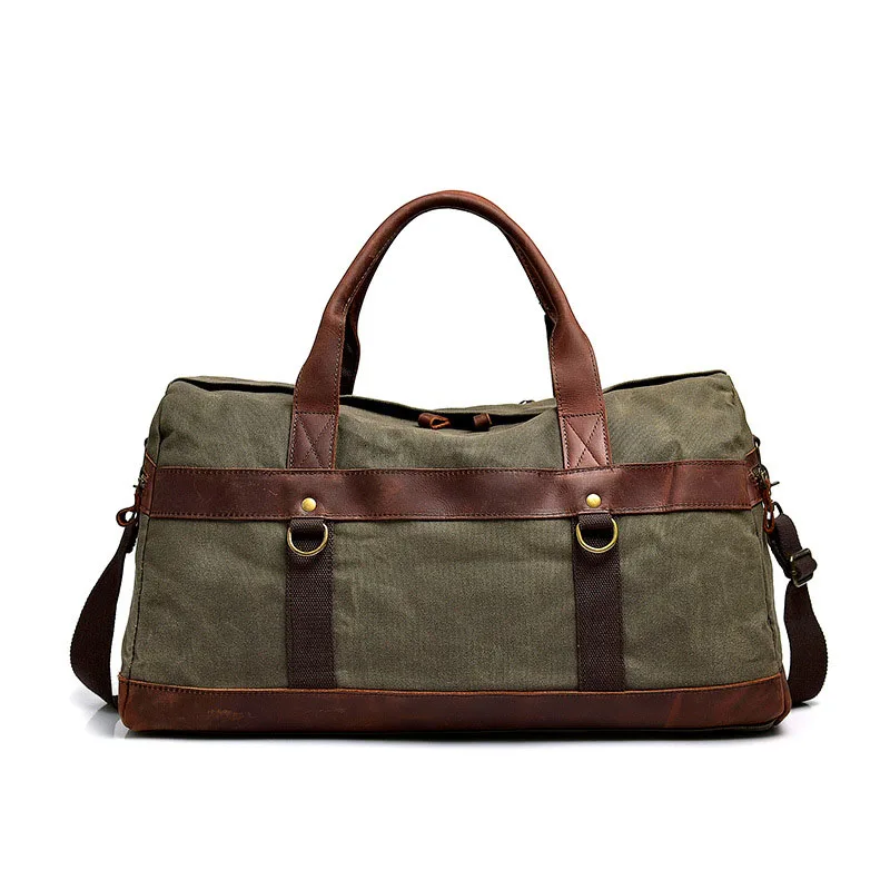 Large capacity men's portable travel bag Eur and Ame waterproof oil wax canvas cross-body luggage with crazy horse leather retro