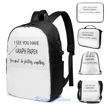 

I See You Have Graph Paper You Must Be Plotting Something Funny Math Pun USB Charge Backpack Cosmetic bag Travel laptop bag