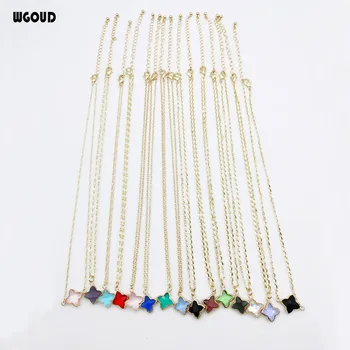 

Colorful Crystal Four Leaf Leaves Clover Pendant Necklace Fashion Double Side Lucky Stone Short Necklace Women Jewelry Gift