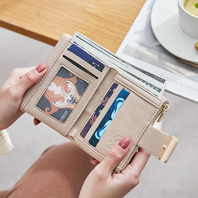 New retro elegant women's short wallet ladies foldable short coin purse simple student leather wallet coin bag