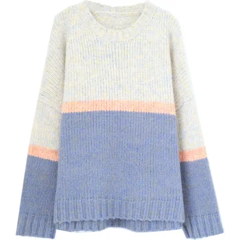 

PEONFLY Patchwork Pattern Fashion Casual Oversized Sweater 2020 Autumn Female Long Sleeve Knitted Pullovers Casual Loose Jumper