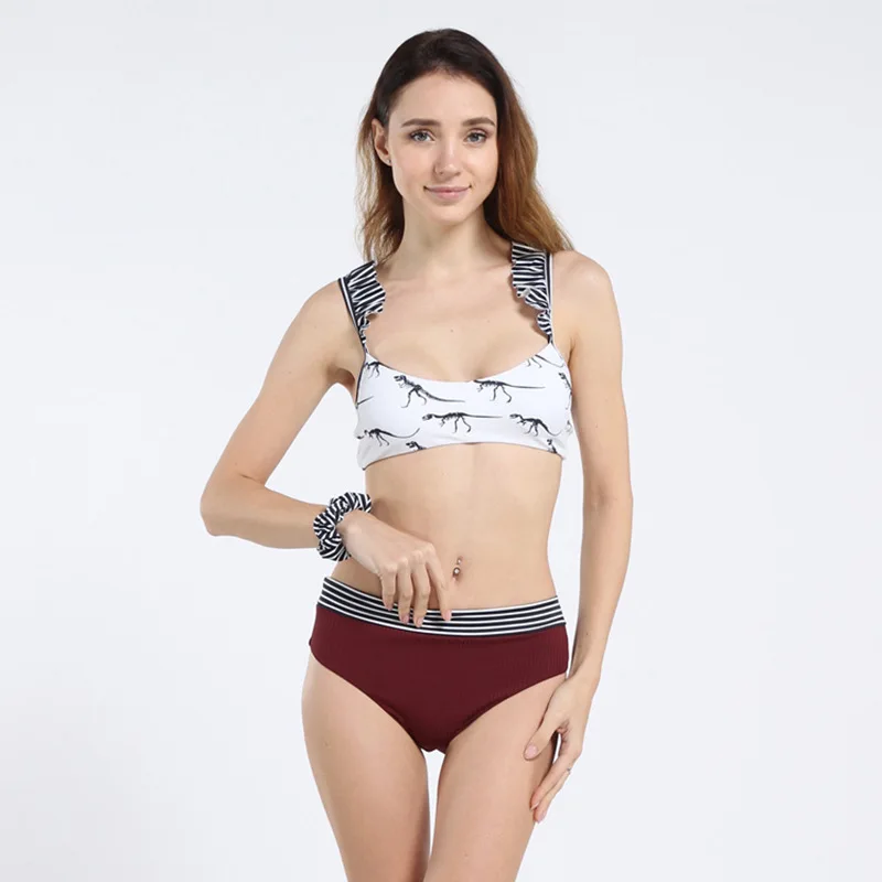 

Bikini2019 Fission Lotus Leaf Edge High Waist Bikini Swimwear Two Piece Set