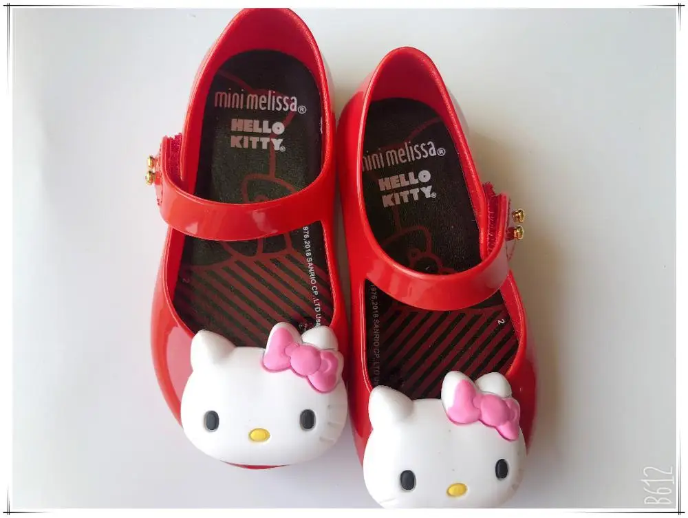 red Мини Мелисса Hello kitty Принцесса прозрачная обувь девушки мода мультфильм кошка сандалии карамельного цвета милые детские малышей качество обувь SH19103 - Цвет: red