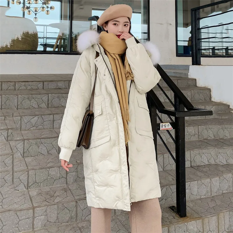 Best 2019 Winter Women Coat Fur Collar Thicken Warm Hooded Long Jacket Female Plus Size Outerwear New Cotton Parkas Feminino JIU062