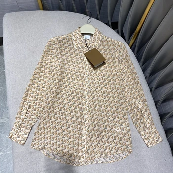 

2020 New High-quality Blouses Women Fashion Classic Elegant Printed Pattern 100% Silk Shirts