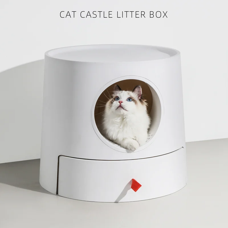Castle Shaped Cat Litter Box Two Piece In One Drawer Kitty Toilet Sandbox Tray for Pet Supplies