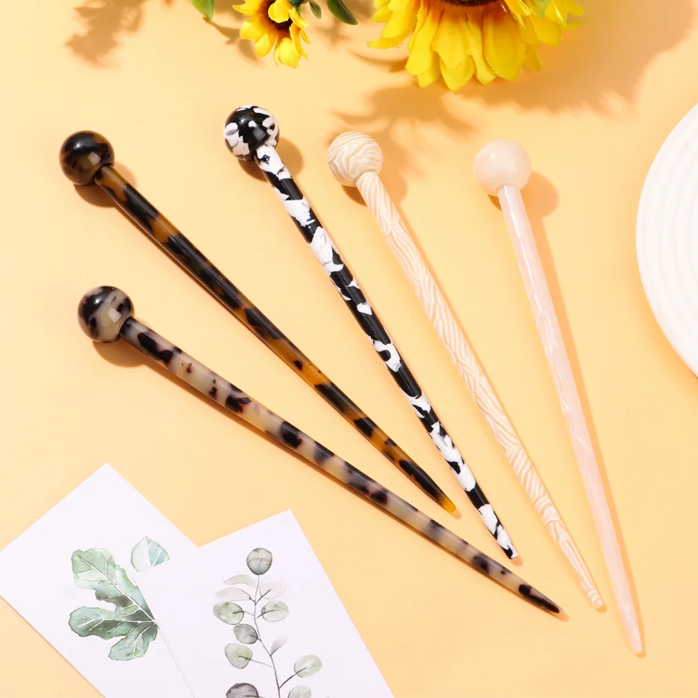 Acetate Hair Sticks Round ball Tortoise Shell Resin Hairpin Leopard Chopsticks Hair Pins Hair Accessories for Women and Girls flapper headband