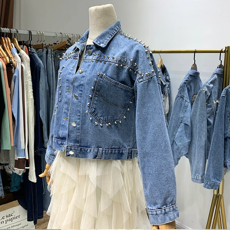 

Dongdaemun Autumn New Style WOMEN'S Dress Korean-style Loose Bat Sleeve Short Jacket Women's Beads Jeans Coat Women's