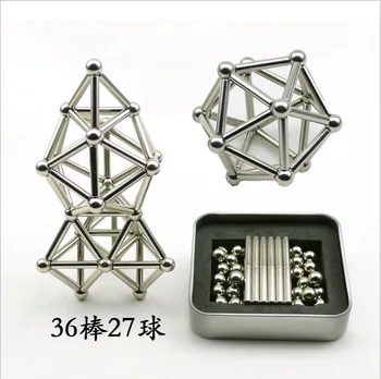 

63pcs Magnet Building Blocks Construction Set 36 magnetic sticks 27 non-magnetic ball Puzzle Stacking Game Sculpture Desk Toys