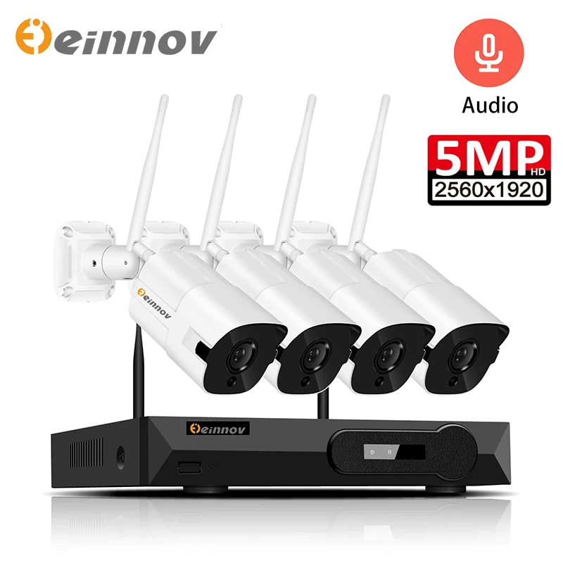 Einnov 4CH 5MP H.265 система безопасности беспроводная с аудио записью комплект