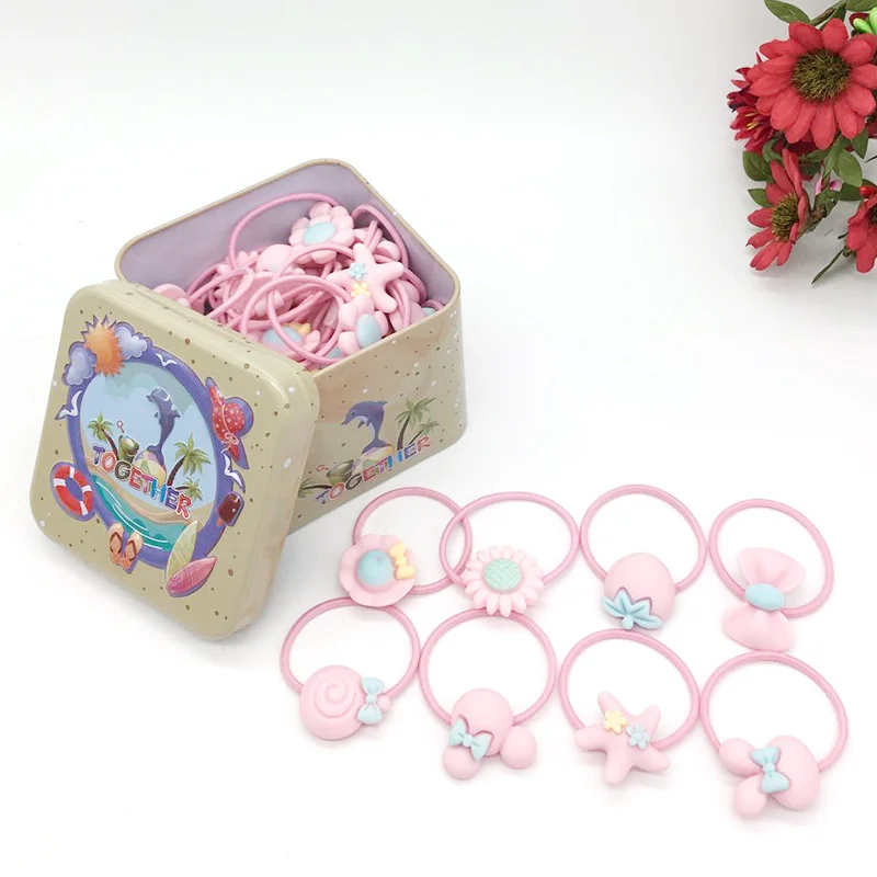 fish pink 20 шт./компл., корейский стиль, эластичный с цветочным принтом, бандажный головной убор, новинка, коробка, подарок, мультяшная резинка для волос, аксессуары для девочек - Цвет: fish pink