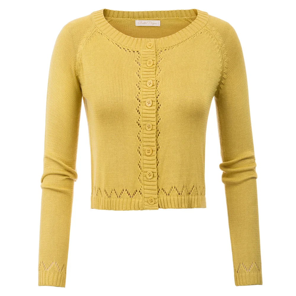Yellow Belle Poque, Женский вязаный кардиган на пуговицах, свитер, однотонный, свободный, однобортный, Повседневный, вязаный кардиган, верхняя одежда, зимняя куртка - Цвет: Yellow
