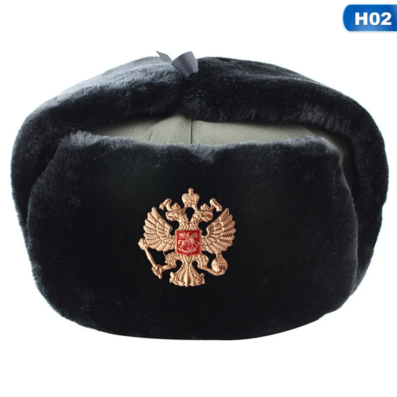 Русская национальная эмблема, снежные шапки с советским значком, Россия, ушанка, мужские зимние шапки-бомберы, пилот, искусственный мех, ушанка, шапка-ушанка - Цвет: H02