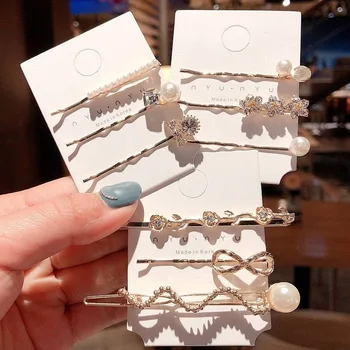 

1 Set Irregular Minimalist Metal Hair Clip Geometric Gold Color Hairclips Imitiation Pearl Korea Hairpin Barrettes Hairgrip