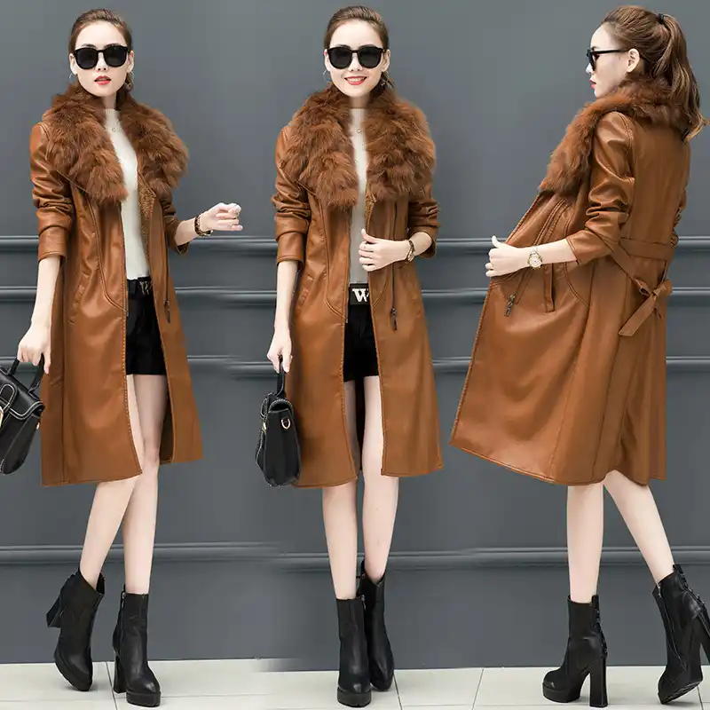 winter leather coat womens brushed and thick mi