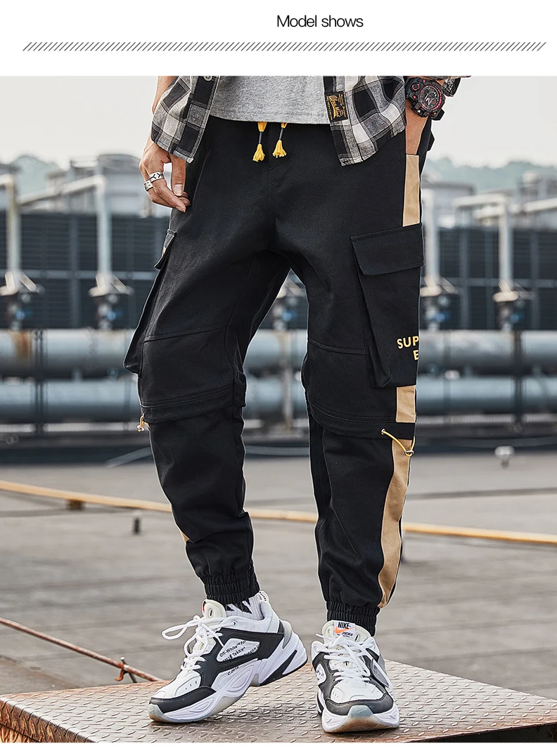 superdry cargo pants 2022 Spring Streetwear Joggers Men Orange Stripe Spliced Jeans Trousers Letter Design Jogger Mens Pants Brand Men Clothing slim fit cargo pants