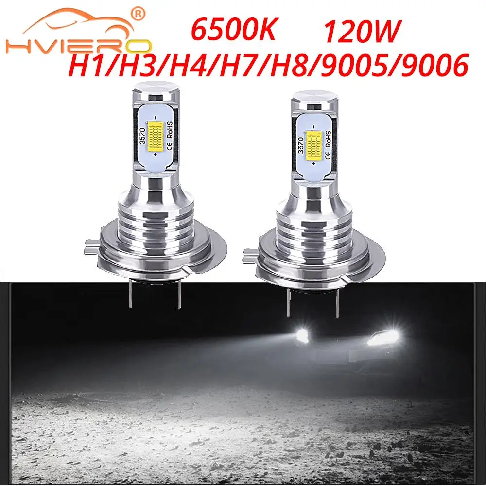 1 Автомобильный светодиодный мини-светильник CSP H7 H4 H11 H8 H1 H3 9005 HB3 9006 HB4 120 Вт дневной