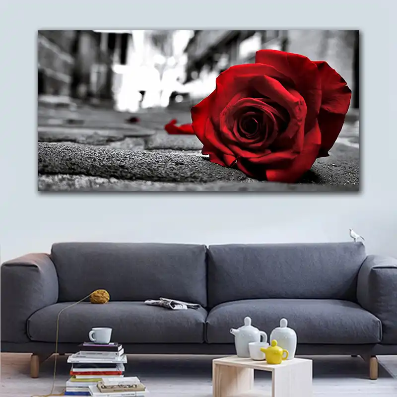 Cuadros De Ross Rojo Pared Arte Hd Flor Lienzo Pintura Negro Blanco Impresiones Carteles Para Decoracion De La Habitacion Cama Pintura De Pared Nordica Aliexpress