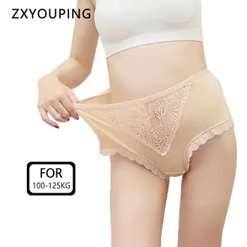 

4pcs 100kg-125kg Women Big Size Panties High Wasit Lace Underwear Sexy Seamless Briefs Mesh Transparent Underpants Soft Comfort