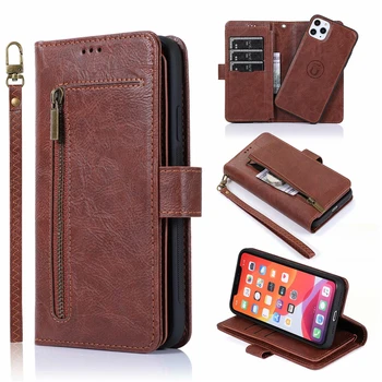 

Luxury 2 in 1 Zipper Wallet Leather Case for iPhone 11 Pro Max iPhone 6 6S 7 8 Plus X XR XS Max Flip Stand Cover Phone Bag Coque