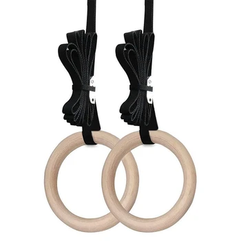 

Gymnastic Rings Olympic Gym Rings with Heavy Duty Adjustable Straps Wooden Gym Rings for Pull Ups and Dips