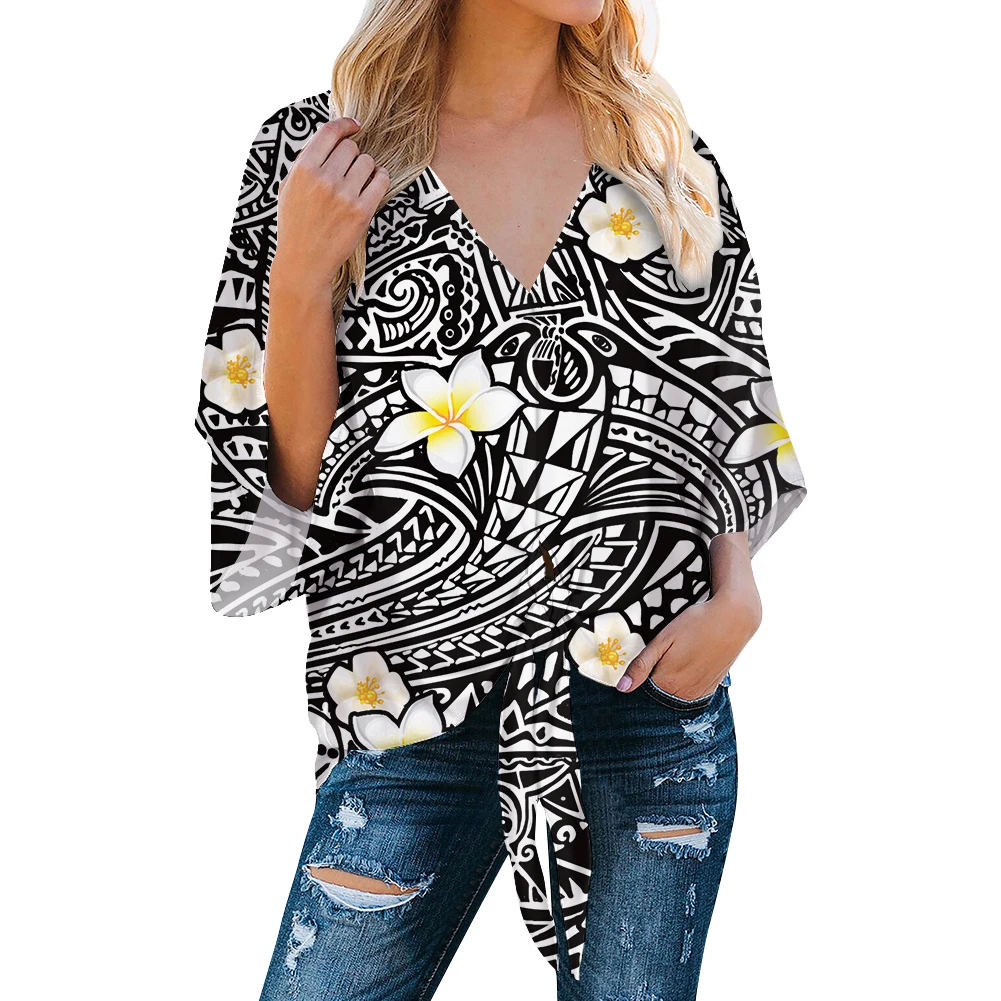 

Рекламная Милая женская рубашка из шифоновой ткани с Полинезийским узором на заказ, модные женские топы