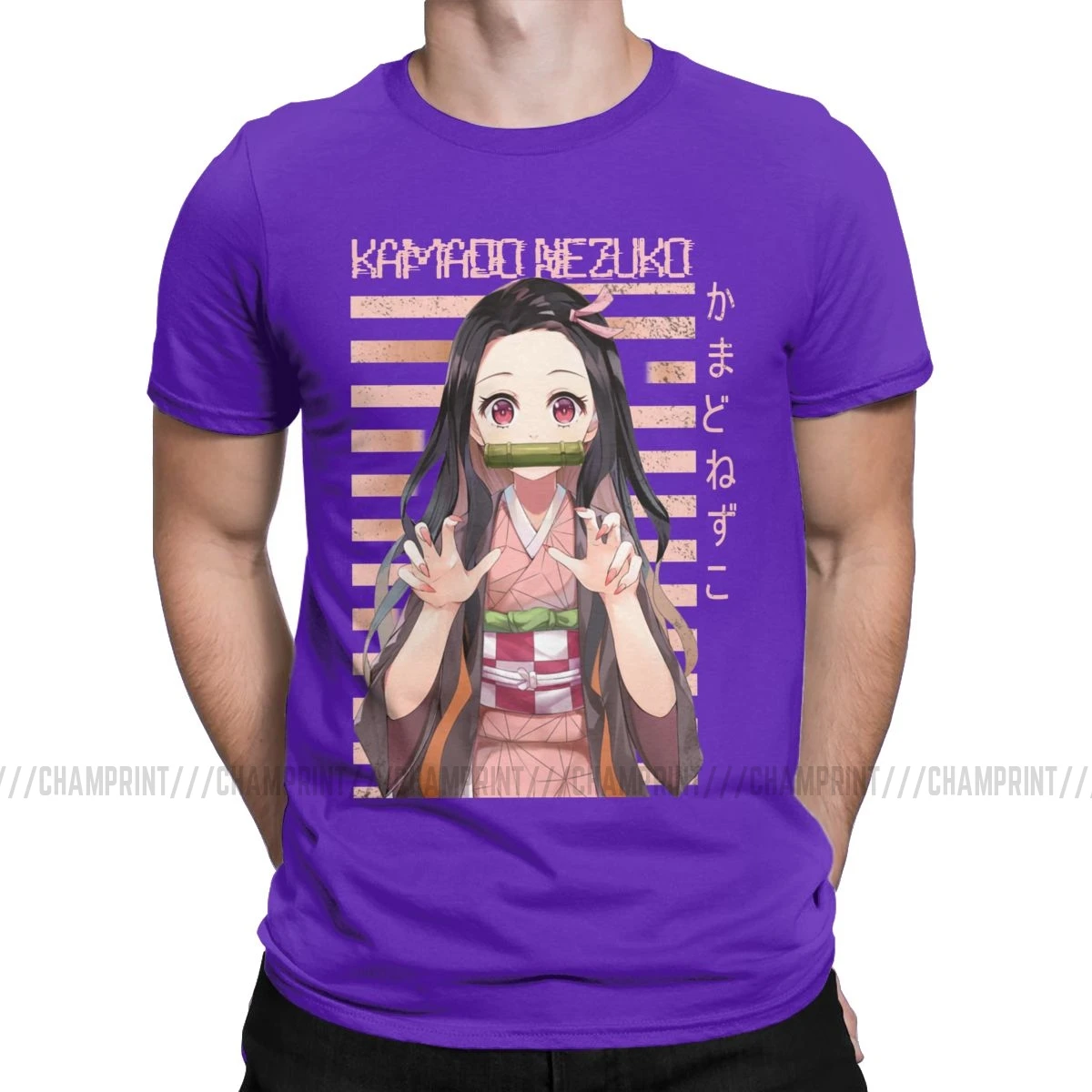 Kamado Nezuko T Shirts Men Cotton Funny T-Shirt Demon Slayer Kimetsu No Yaiba Tanjirou Anime Manga Tees Short Sleeve 6XL - Цвет: Фиолетовый