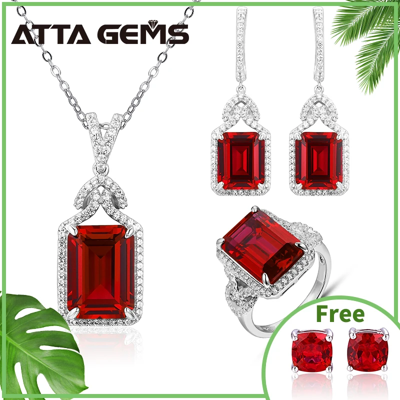 Ювелирный Набор из стерлингового серебра рубин с восьмиугольной огранкой в классическом стиле 26 карат Королевский Рубин S925 ювелирный набор подарки для матери|Ювелирные наборы|   | АлиЭкспресс