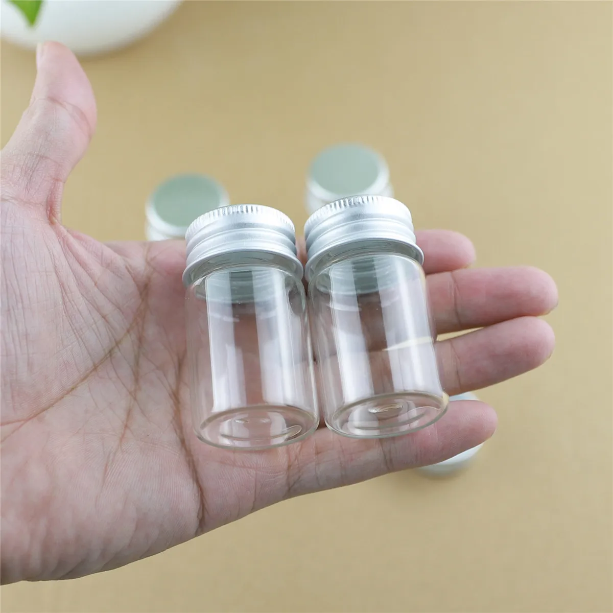Lots of Small Glass Bottles with Aluminum Screw Cap Top Lids Cute Tiny  Vials Jar