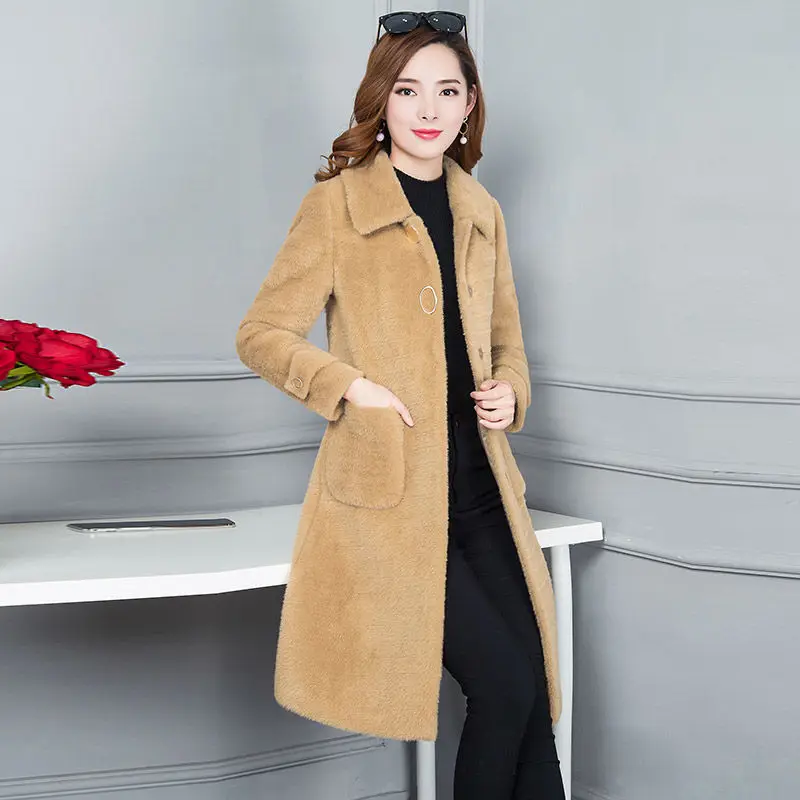 

Cashmere women coat 2019 Faux fur soft coat Women slim autumn long warm jacket coat female fluffy teddy winter coat outwear