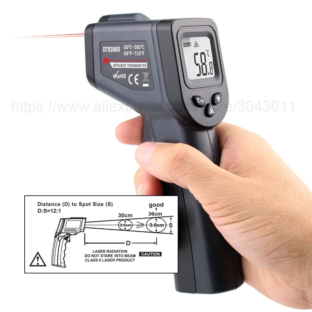 50-380/550 градусов ручной цифровой инфракрасный термометр Бесконтактный лазерный ЖК-дисплей ИК температуры пистолет инструменты