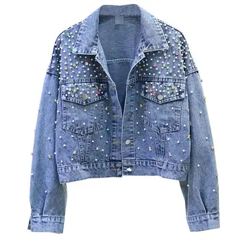 

Denim Coat Women Clothing New 2020 Heavy Work Rivet Denim Jacket Female Outerwear Short Slim Cowboy Coats Women Jackets