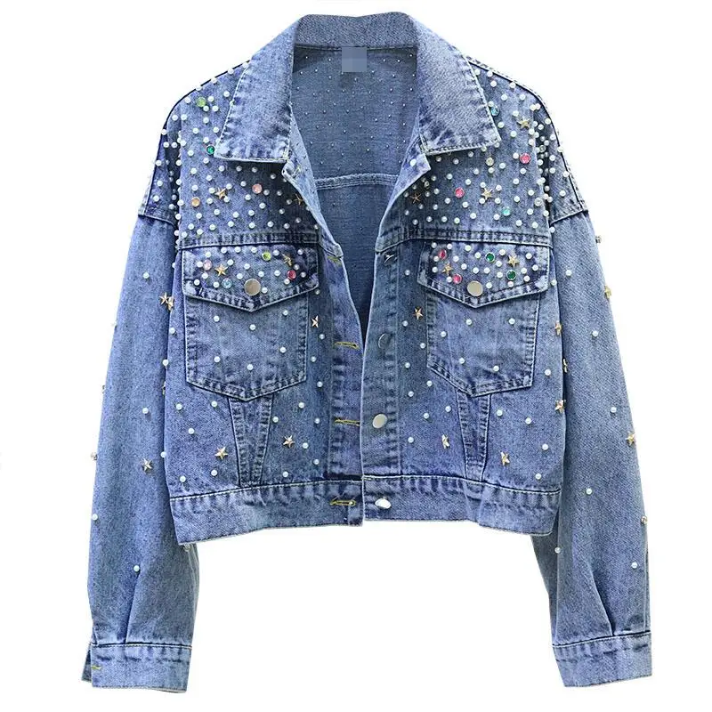  Denim Coat Women Clothing New 2020 Heavy Work Rivet Denim Jacket Female Outerwear Short Slim Cowboy