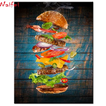 

diamond Embroidery 5D DIY Round Diamond Painting food Hamburger Full Square Mosaic Picture Of Rhinestone Kitchen Decoration Gift