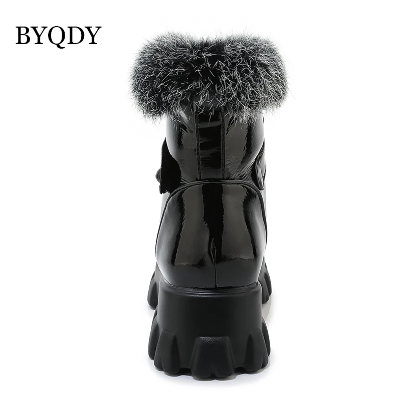 BYQDY Sexy Narrow Band Fur Leather Comfortable Round Toe Boots Quality Lace-up Square Heel Shoes Handmade Ankle Boot Size 34-46