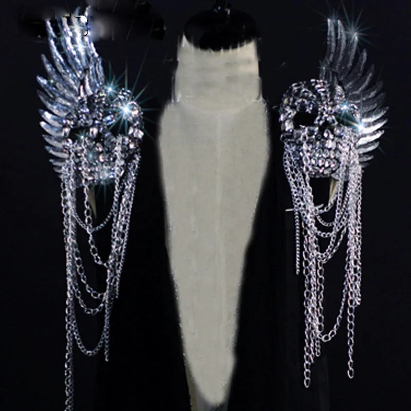 

Stage man Angel Skull Shoulder wear Dancer Stage Show Celebrity Runway Burning Man Outfit Birthday Party Wear gift