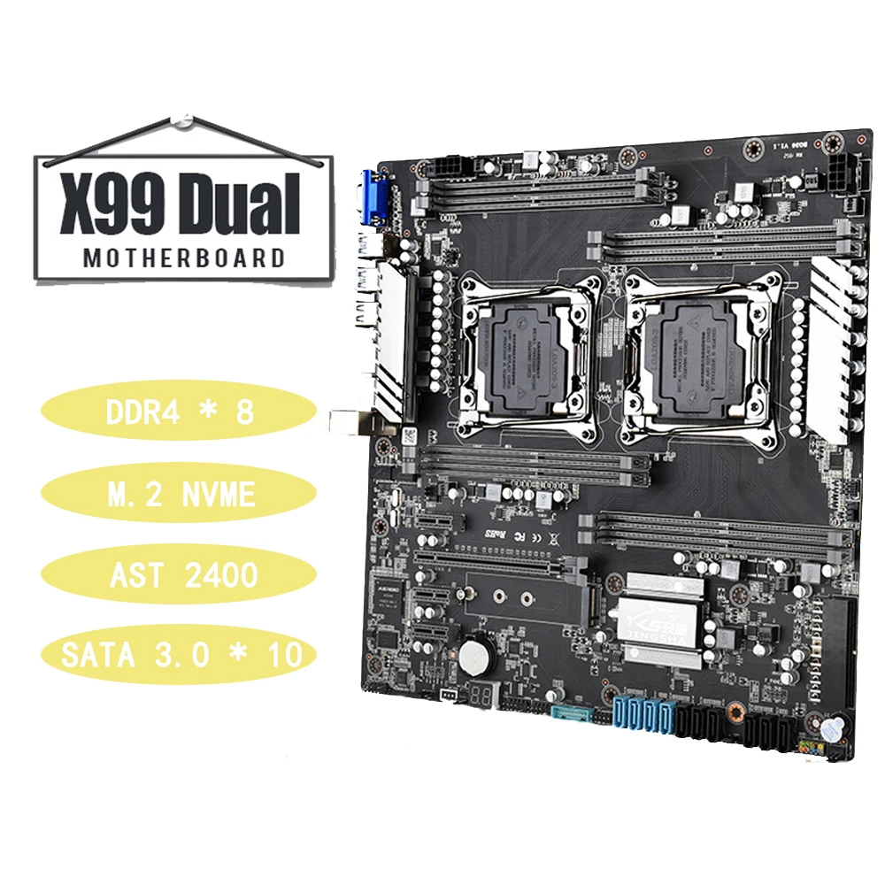 Материнская плата X99 с двойным процессором LGA 2011V3 V4 M.2 NVMe 8 * DDR4 DIMM до 256 ГБ двойной