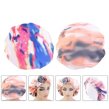 

2pcs Satin Sleeping Caps Hair Coloring Caps Spa Salon Hair Care Printed Pattern Shower Caps Waterproof Bathing Caps For Adults