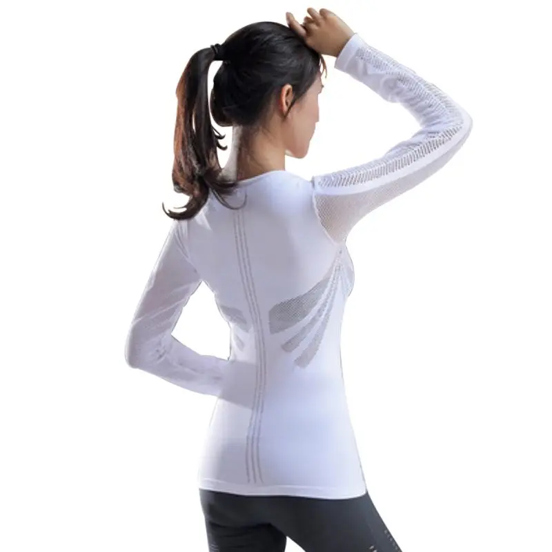 Топ для фитнеса, бега, фитнеса, тренировки, рубашка для йоги, Быстросохнущий эластичный сетчатый топ с длинным рукавом, женский спортивный топ - Цвет: W