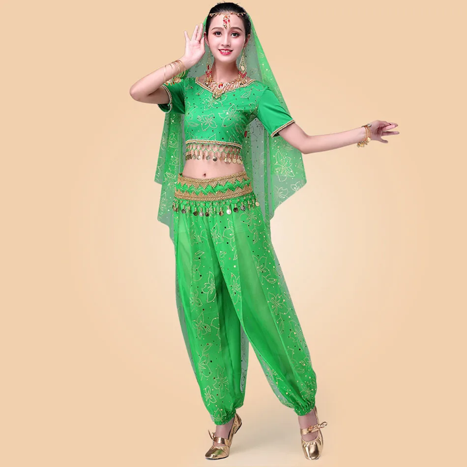 

Belly dance dress Set Women Tops Skirt Waist Chain Veil Earring Bracelet Bellydance costume Dancing Performance HY0070