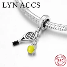 Высокое качество, 925 пробы, серебряная Теннисная ракетка и шарик, изящные подвески, бусины, подходят к оригинальным браслетам Pandora, изготовление ювелирных изделий