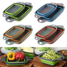 Foldable Fruit Vegetable Washing Basket Strainer Portabl Silicone Colander Collapsible Drainer With Handle Kitchen Tools