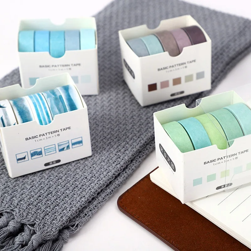 5Pcs/Set Grid Washi Tape Cute Decorative Adhesive Tape Solid Color Masking Tape For Stickers Scrapbooking DIY Stationery Tape